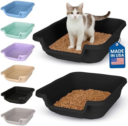 KittyGoHere Senior Cat Litter Box, Small Pan, 2 Pack Black by NE14pets