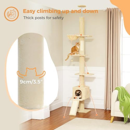 PEQULTI Floor to Ceiling Cat Tree, Adjustable 83-108in 5-Level Tower - Image 5