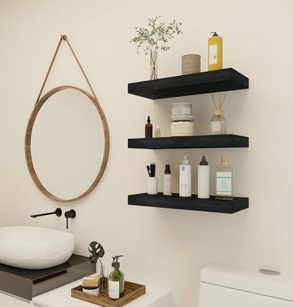 Vervida® Black Rustic Floating Wall Shelves 15in Set of 3 Hidden - Image 4