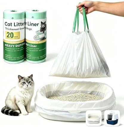 Cat Litter Box Liners, 40 Pack 25.2 x 15.75 Inch Drawstring Disposable Pet by Unknown