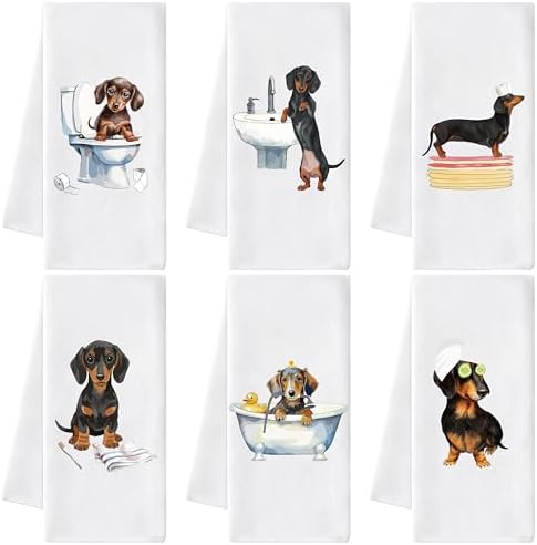 Dachshund Hand Towel, 6 Pack Soft Polyester Towels by GROBRO7