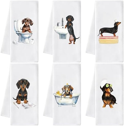 Dachshund Hand Towel, 6 Pack Soft Polyester Towels by GROBRO7
