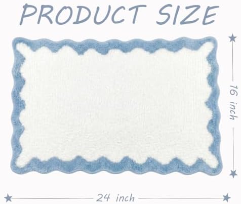 Coastal Decor Cute Blue Scalloped Bathroom Mat, Fun Plush Luxury Microfiber - Image 2