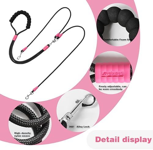 Double Dog Leash, Hands-Free Dual Dog Leash, 360° Rotating Tangle-Free - Image 2
