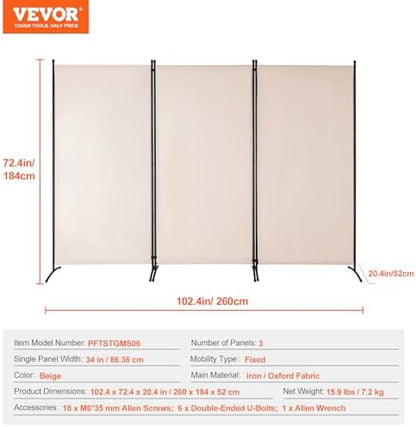 VEVOR Room Divider, 3 Panel Room Divider, Folding Privacy Screen and Portable - Image 7