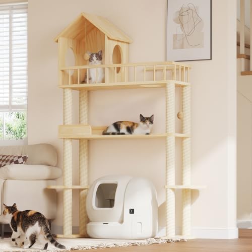 Wood Cat Tower for Automatic Litter Box, 4 Tier Cat Tree, 60 Inch - Image 5