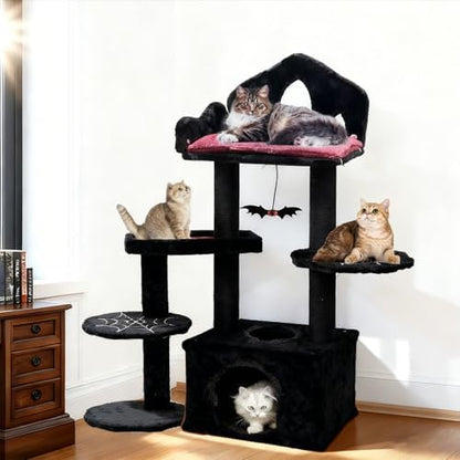 Gothic Cat Tree with Coffin Bed, Cat Tower with Scratching Post, Goth Cat Tower by KWOJU