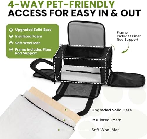 Soft-Sided Cat Carrier 18x11x11 in Expandable Travel Pet Bag 15LBS - Image 3