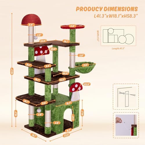 IRONCK 58" Cute Mushroom Cat Tree - Image 2