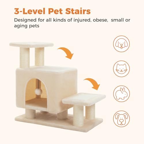 3-in-1 Cat Stairs with Scratching Post & Condo, Pet Steps - Image 3