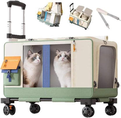 Large Cat Carrier with Wheels, Rolling Folding Soft-Sided by DLIANDONG