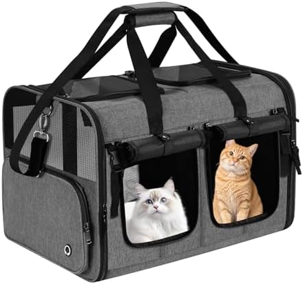 Cat Carrier for 2 Cats, Foldable Double Cat and Dog Carrier, Small to Medium by GROXKOX