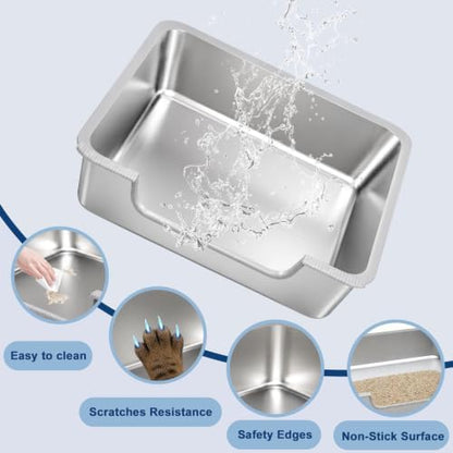 7.9'' High-Sided Low Entry Stainless Steel Cat Litter Box - Image 6