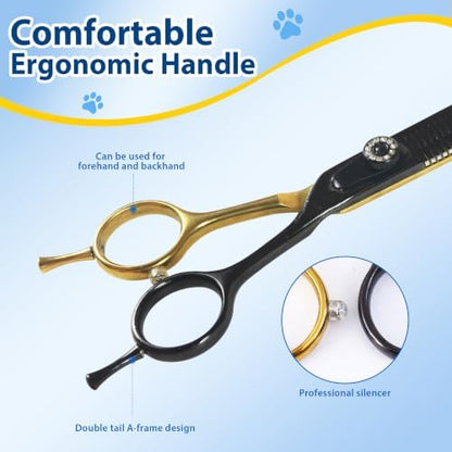 7" Curved Fluffer Dog Grooming Scissors, 43Teeth Piano Shape - Image 5