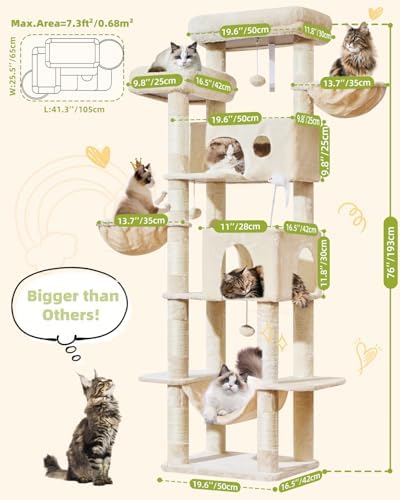 Taoqimiao 76in Cat Tree, Tall Sturdy Cat Tower - Image 2