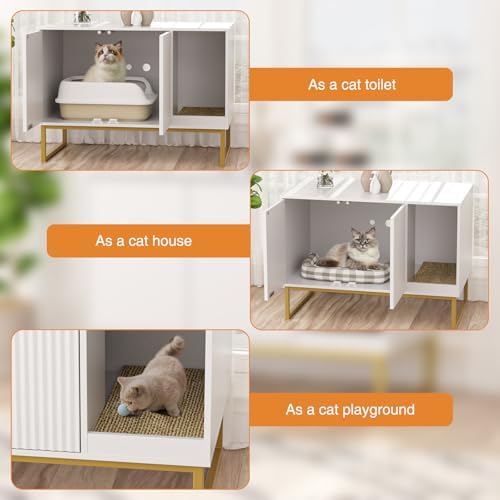 Cat Litter Box Enclosure, Fluted Hidden Litter Box Furniture - Image 6
