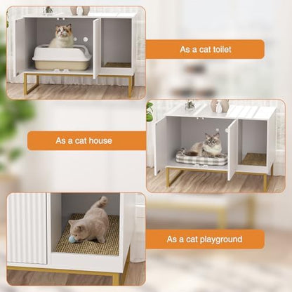 Cat Litter Box Enclosure, Fluted Hidden Litter Box Furniture - Image 6