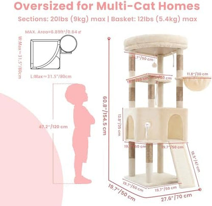 Cat Tree, 61 Inch Tall Cat Tower, Diamond-Shaped Cat Cave VCT001MJ - Image 6