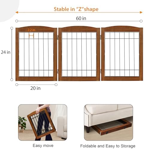 LZRS 3-Panel Freestanding Foldable Wooden Dog Gate –Solid Wood & Steel Wire - Image 5
