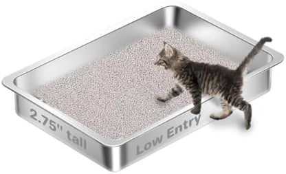 Low Entry Stainless Steel Cat Litter Box by Amibud