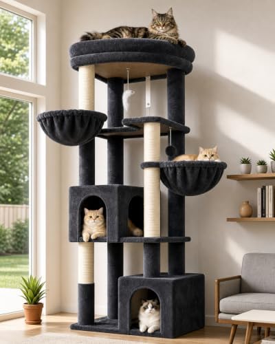 Globlazer C64 Heavy Duty Corner Cat Tree, 64in Large Cat Tower, Dark Grey by Globlazer