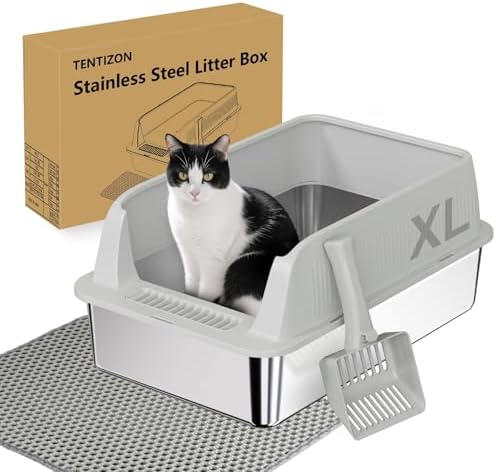 TENTIZON 2 Pack Stainless Steel Cat Litter Box, XL Large Metal Kitty Litterbox by TENTIZON