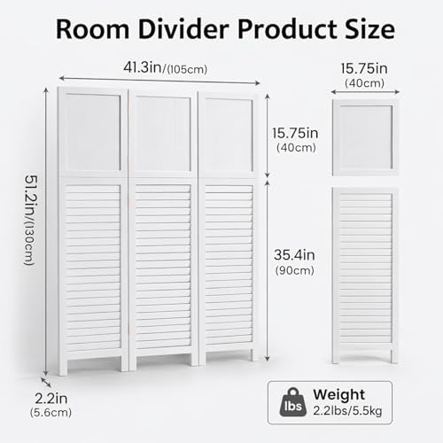 3 Panel Room Divider, Folding Wood Privacy Screen - Image 6