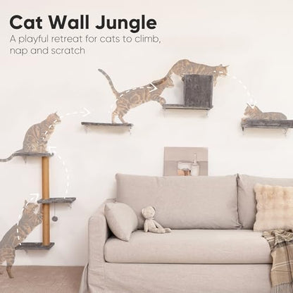 FUKUMARU Cat Wall Shelves, 4 in 1 Set, Light Gray - Image 2