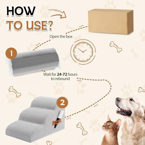 Romrol Dog Stairs Ramp for Beds Couches, Extra Wide Pet Steps - Image 3