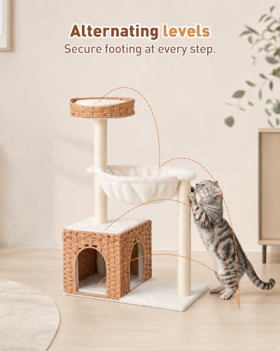 34" Modern Cat Tree with Large Hammock, Extra-Long Scratching Post - Image 4