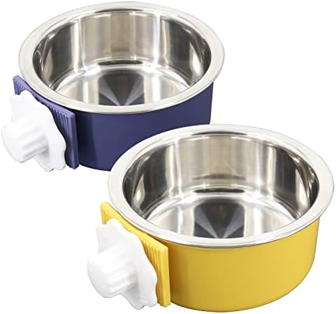 Dog Crate Bowl, Hanging Stainless Steel Removable Pet Crate Water & Food Bowls by QIYADIN