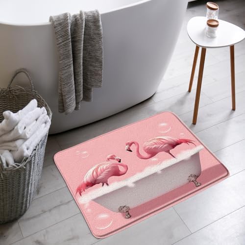 Pink Flamingo Bath Mat Tropical Cute Animal Funny Bubble Bathroom Bathtub Floor by YSATNSFT
