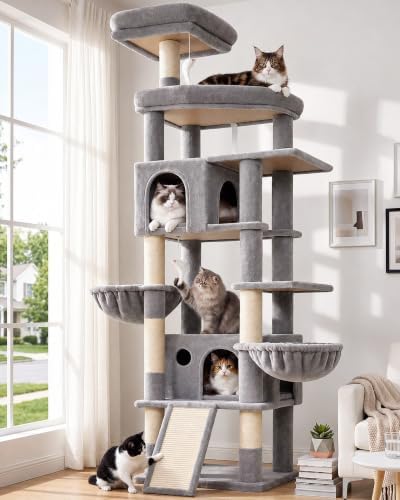 Globlazer 81in Cat Tree for Large Cats, Extra Tall Tower, Light Grey by Globlazer