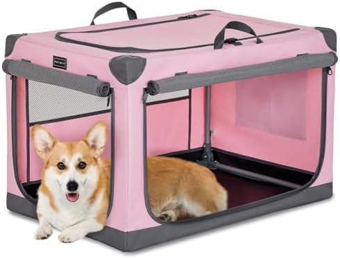 PETSFIT 30" Soft Portable Dog Crate – Patented Spiral Sturdy Frame, Collapsible by Petsfit