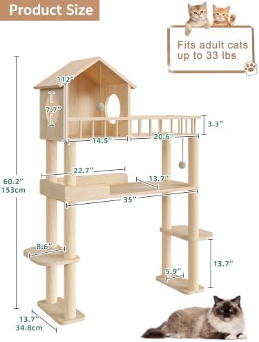 Wood Cat Tower for Automatic Litter Box, 4 Tier Cat Tree, 60 Inch - Image 2