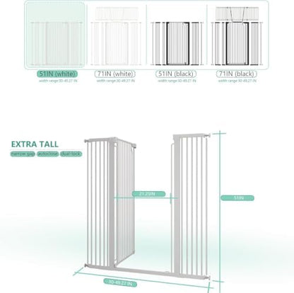 51" Extra Tall Cat Gate 30"-49.27" Wide, Auto Close, Pressure Mounted, - Image 3