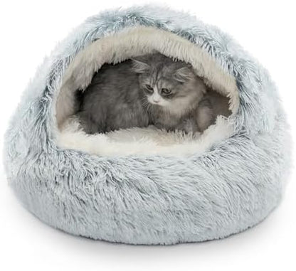CATISM Cat Bed, Plush Hooded Cat Beds by Petsfriend