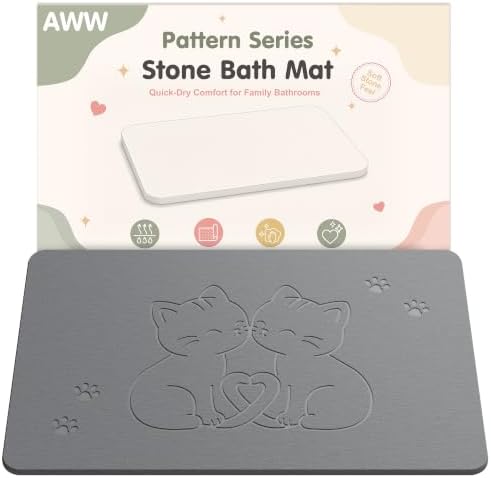 AWW Stone Bath Mat, Diatomaceous Earth, Cat Pattern by AWW