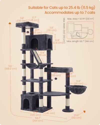 Feandrea Large Cat Tree, 74.1" Tall Sturdy Cat Tower - Image 6