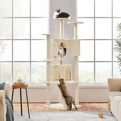 Yaheetech 80in XL Multi-Level Cat Tree, Double Caves, Sisal Posts - Image 2
