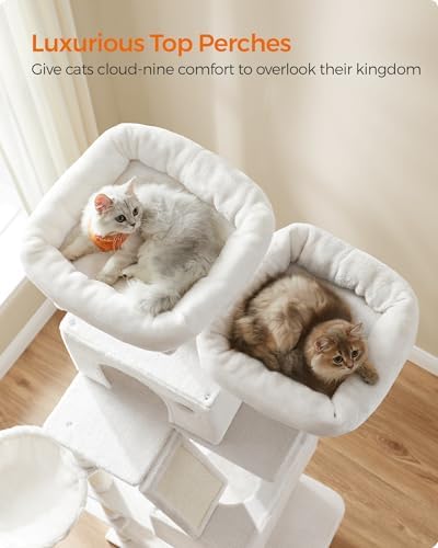 Feandrea Cat Tree, 81.1-in Large Cat Tower, Cream White - Image 4