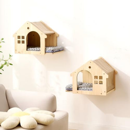 SHENGOCASE 2-Pack Natural Wood Cat Wall House Bed by SHENGOCASE