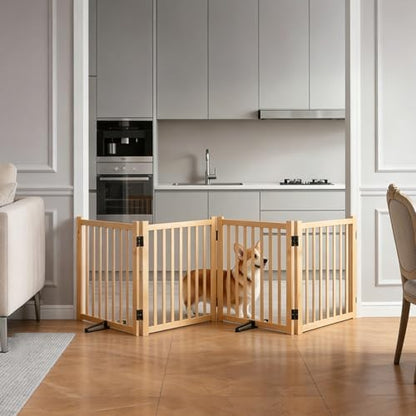 YOCAN Non-Painted Wooden Freestanding Dog Gates -4 Panel H:23” - Image 2