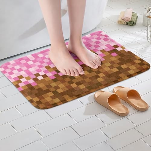 Pixelated Grid Bathroom Rug, Miners Building Non Slip Bath Mat - Image 2