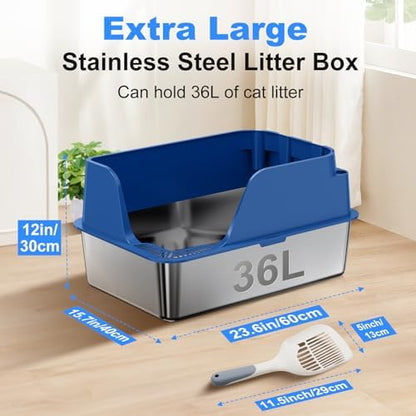 Non-Stick Stainless Steel Litter Box, XL Side Open Splash-Proof - Image 2