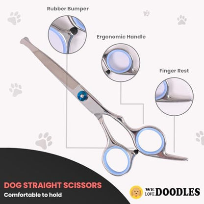 Dog Grooming Scissors Kit with Rounded Blunt Tips, Curved & Thinning Shears - Image 5
