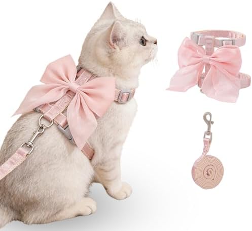 Tensho Pink Bow Cat Harness and Leash Set, Escape Proof by TENSHO