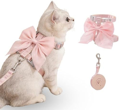 Tensho Pink Bow Cat Harness and Leash Set, Escape Proof by TENSHO