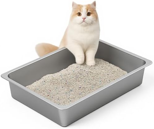 Kirecoo Large Stainless Steel Cat Litter Box Low Entry by Kirecoo