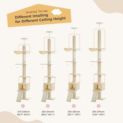 PEQULTI Floor to Ceiling Cat Tree, Adjustable 83-108in 5-Level Tower - Image 2